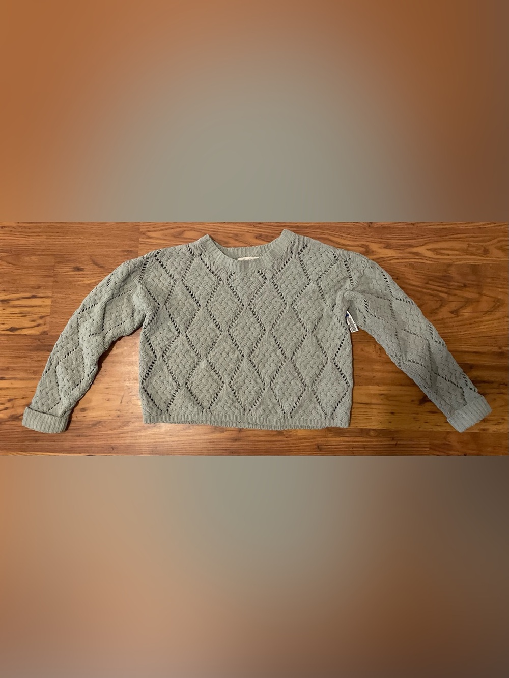 Jessica Simpson Sage Green Diamond Cable Knit Crewneck LS Cropped Sweater XS